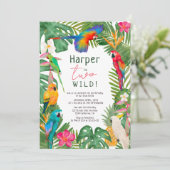 水彩の熱帯フローラパロット2回目の誕生日 招待状 (スタンド正面)