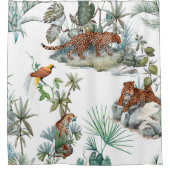 水彩の熱帯性模様でヒョウの動物が描かれている。 シャワーカーテン (正面)