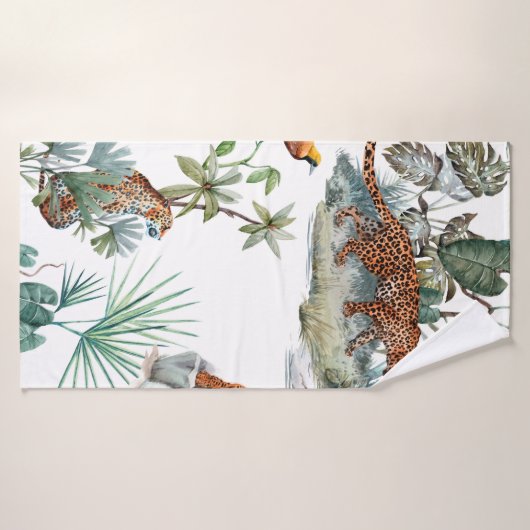 水彩の熱帯性模様でヒョウの動物が描かれている。 バスタオル (バスタオル)