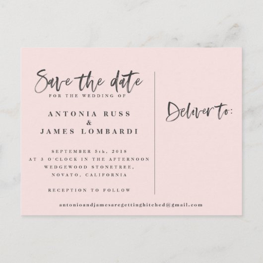 水彩の熱帯植物の葉とスクリプトの日付を保存 案内ポストカード (裏面)