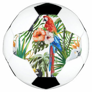 水彩の熱帯鳥と葉型 サッカーボール