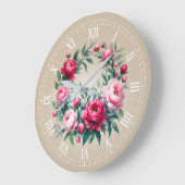 水彩の牡丹の花輪のアートプリント ラージ壁時計 (傾斜)