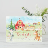 水彩の牧場と農場の動物たちのお礼 サンキューカード (スタンド正面)