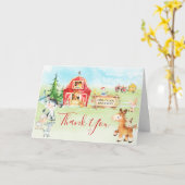 水彩の牧場と農場の動物の感謝カード カード (黄色い花)