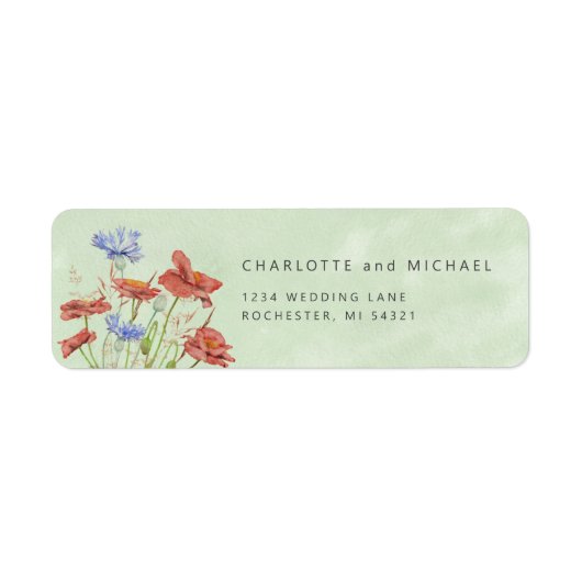 水彩の牧草地ワイルドフラワー差出人住所ラベル ラベル (正面)