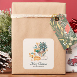 水彩の狐のクリスマススレイ ホリデー スクエアシール