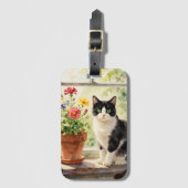 水彩の猫と窓辺の花 ラゲッジタグ (正面縦)
