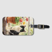 水彩の猫と窓辺の花 ラゲッジタグ (正面横)