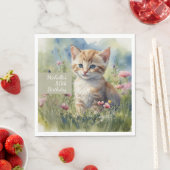 水彩の猫と草原の花 80歳の誕生日 スタンダードランチョンナプキン (インサイチュ)