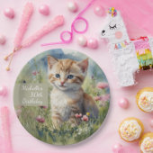 水彩の猫と草原の花 80歳の誕生日 ペーパープレート (パーティー)