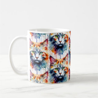 水彩の猫のマルチカラースプラッシュアート コーヒーマグカップ