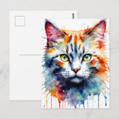 水彩の猫のマルチカラースプラッシュアート ポストカード (正面/裏面)