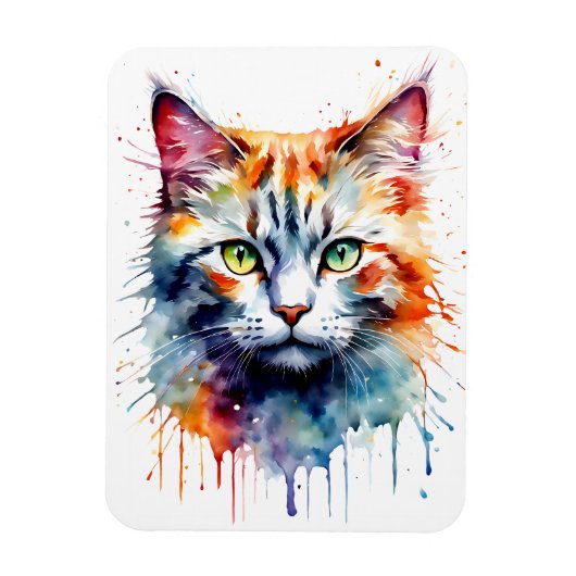 水彩の猫のマルチカラースプラッシュアート マグネット (縦)