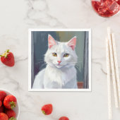 水彩の猫ペットアート 白猫 スタンダードカクテルナプキン (インサイチュ)