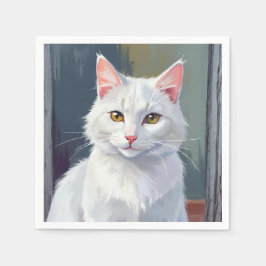 水彩の猫ペットアート 白猫 スタンダードカクテルナプキン