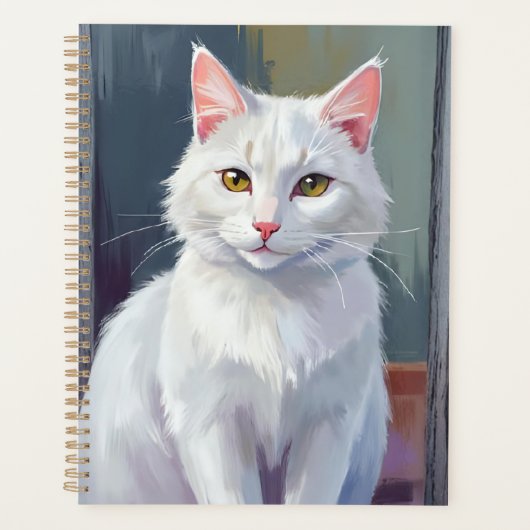 水彩の猫ペットアート 白猫 プランナー手帳 (正面)