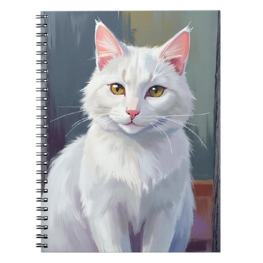 水彩の猫ペット絵画 白猫 ノートブック (正面)