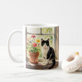 水彩の猫、花と詩 コーヒーマグカップ