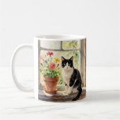 水彩の猫、花と詩 コーヒーマグカップ (左)