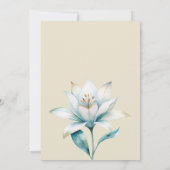 水彩の白とターコイズとゴールドのリリーの花のウェディング 招待状 (裏面)