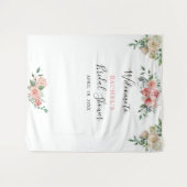 水彩の白とピンクのバラのウェルカム ブライダルシャワー タペストリー (正面(横))