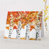 水彩の白樺の木 秋のオレンジ色の葉 カード (黄色い花)