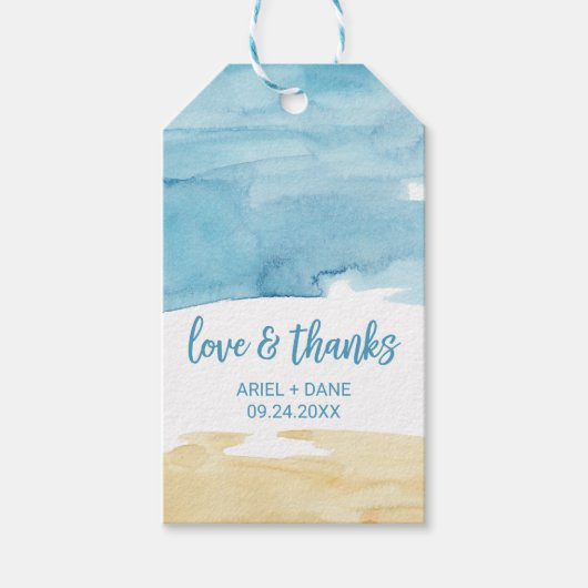 水彩の砂と海「愛と感謝」 ギフトタグ (正面)