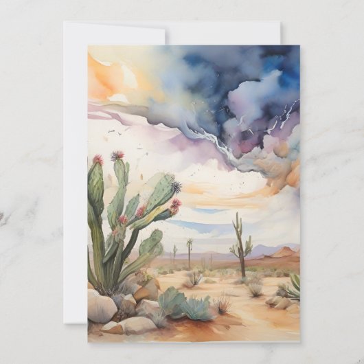 水彩の砂漠とサボテンのブライダルシャワー 招待状 (裏面)