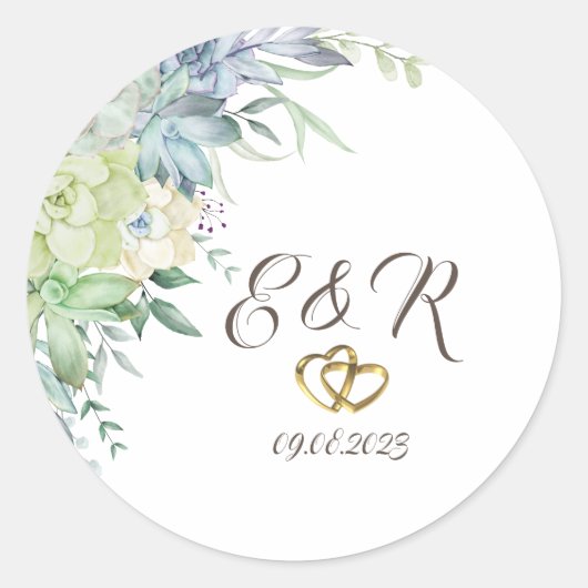 水彩の砂漠の多肉類 ラウンドシール (正面)