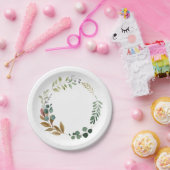 水彩の秋の落ち葉と緑のモダンなリース ペーパープレート (パーティー)