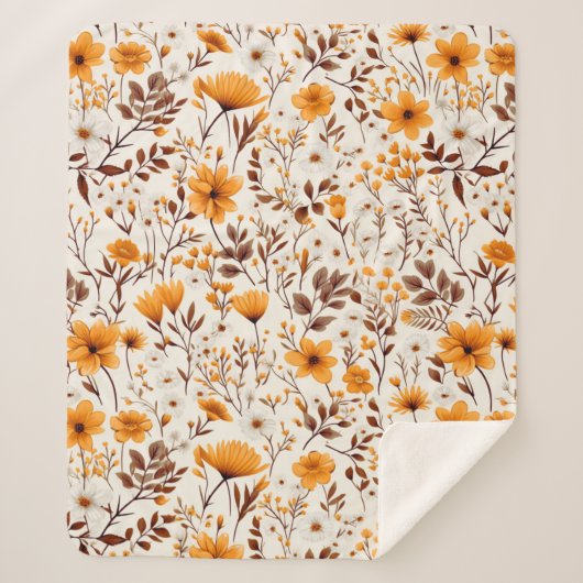 水彩の秋の落ち葉と花 シェルパブランケット (正面)