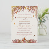 水彩の秋の落ち葉 ウェディング 招待状 (スタンド正面)