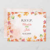 水彩の秋の落ち葉 秋の結婚式の出欠確認 インビテーションポストカード (正面/裏面)