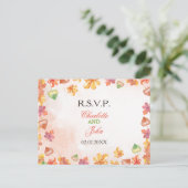 水彩の秋の落ち葉 秋の結婚式の出欠確認 インビテーションポストカード (スタンド正面)