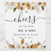 水彩の秋　黄色と白の花のフレーム ワインラベル (シングルラベル)