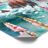 水彩の穏やかな海岸風景野花 ポスター (角)