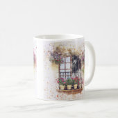水彩の窓辺の庭 色とりどりの花 コーヒーマグカップ (正面右)
