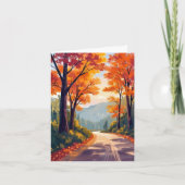 水彩の紅葉の葉のカード | 秋の道 カード (正面)