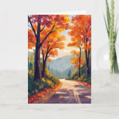 水彩の紅葉の葉のカード | 秋の道 カード (正面)