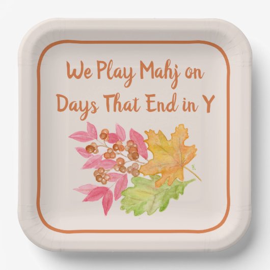 水彩の紅葉の麻雀Days End in Y ペーパープレート (正面)