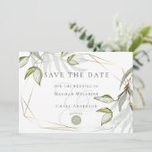 水彩の素朴なダスティーサグの葉 Save the Date 招待状 (スタンド正面)