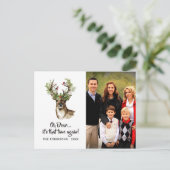 水彩の素朴なトナカイのクリスマスファミリーフォト シーズンポストカード (スタンド正面)