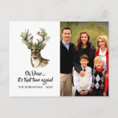 水彩の素朴なトナカイのクリスマスファミリーフォト シーズンポストカード (正面)