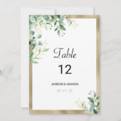 水彩の素朴なユーカリグリーンのテーブルナンバー 招待状 (正面)
