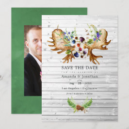 水彩の素朴な森のウェディングフォト セーブザデート