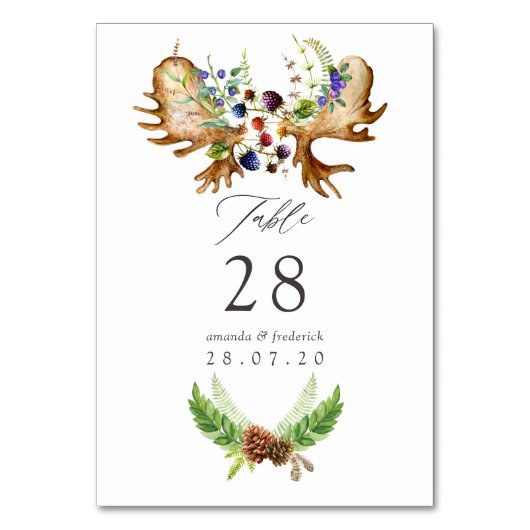 水彩の素朴な森のウェディング テーブルナンバー (裏面)