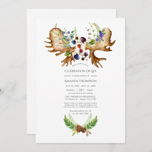 水彩の素朴な森のライフセレブレーション写真 招待状 (正面/裏面)