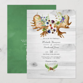 水彩の素朴な森のQRコード招待状 結婚式 招待状