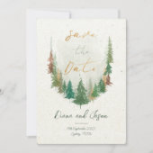 水彩の素朴な森林の松の木 Save the date 招待状 (正面)