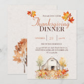 水彩の素朴な秋の感謝祭の招待状 シーズンカード (正面/裏面)